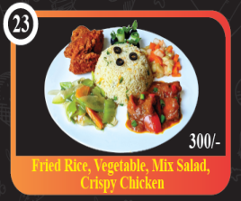Fried Rice, Veg, Mix Salad, Crispy Chicken