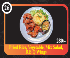 Fried Rice, Veg, Mix Salad, B.B.Q Wings